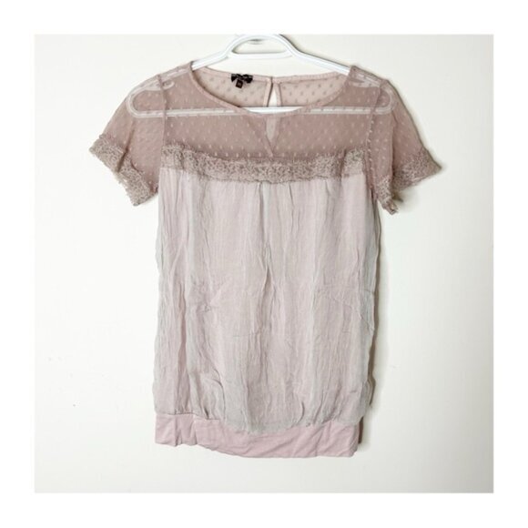 Phase Eight Silk Blouse Top Short sleeve Lace trim Y2k 00s Size XS - Picture 2 of 13